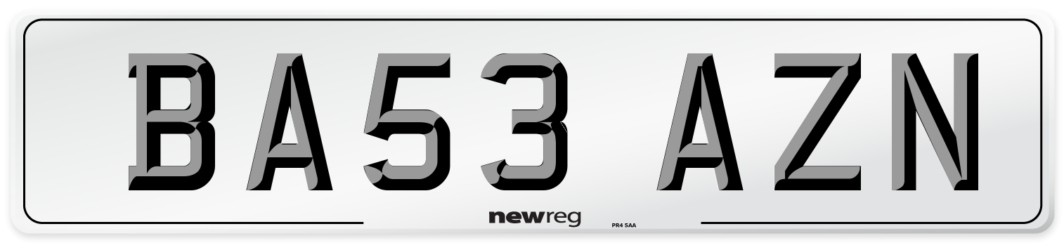 BA53 AZN Number Plate from New Reg